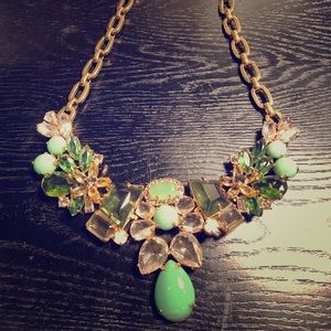 J Crew Green Stone and Crystal Statement Necklace